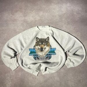 Vintage 90s Timber Wolf Nature Graphic Crewneck Sweater